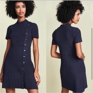 Free People Lottie rib knit navy short sleeve pullover stretch dress size large